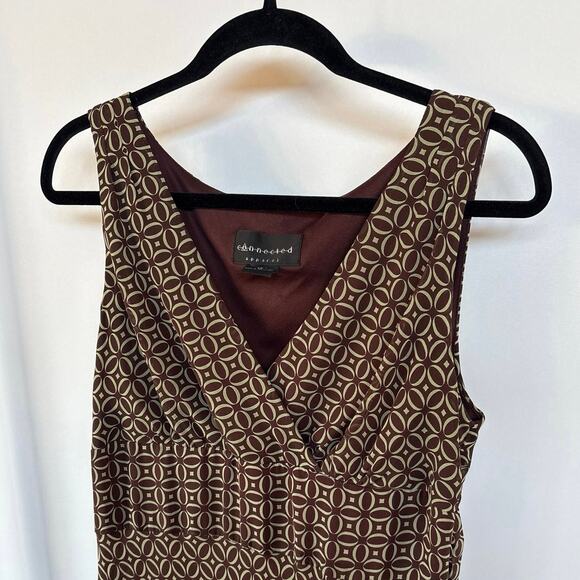 Y2K Office Siren Babydoll Sleeveless Midi Dress Brown Mod Business Casual Sz 12 - Picture 2 of 8